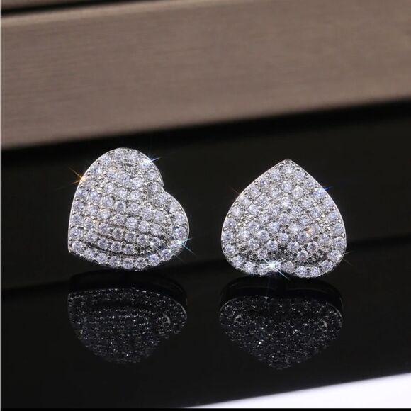Silver Heart Diamond Earrings - Picture 1 of 4